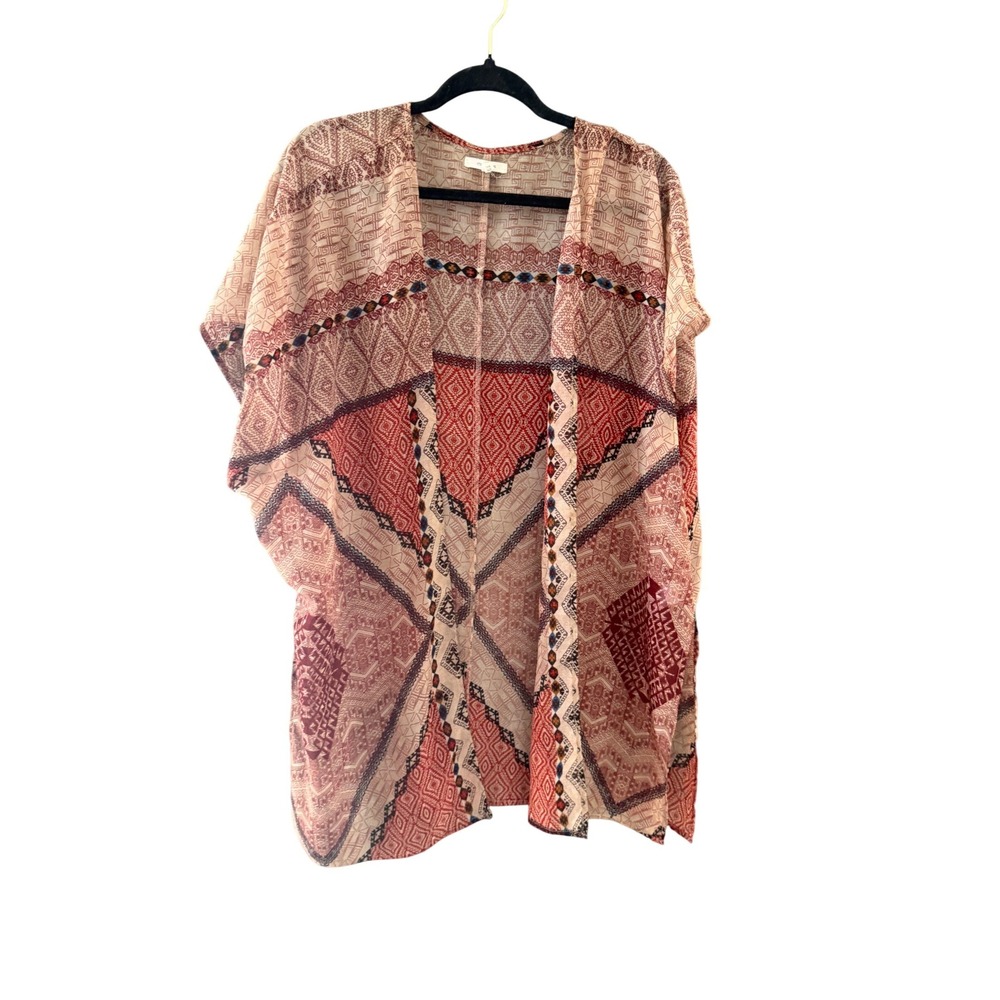 Maurices Womens Red‎ Geometric Tribal Print Kimono Open Front OS Boho Festival